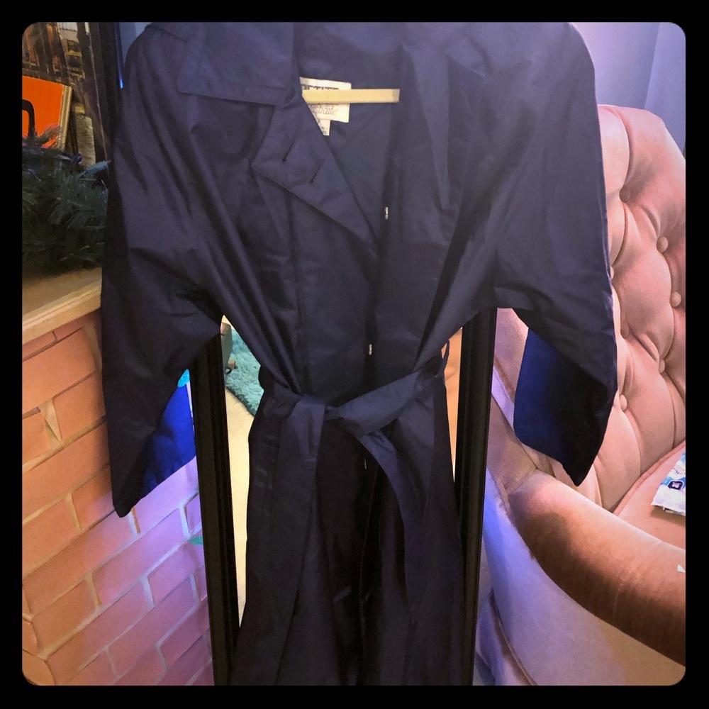 Calf length blue rain coat